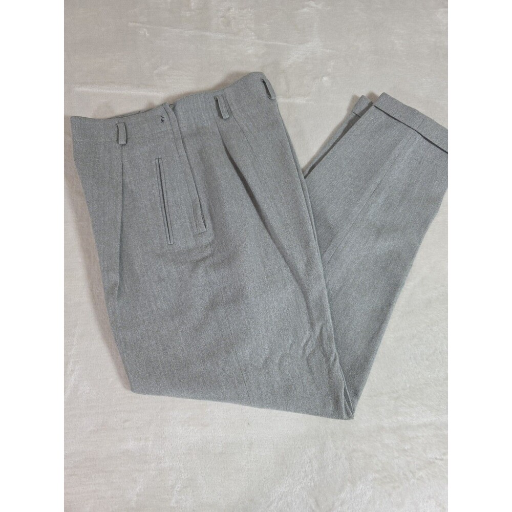 VTG Liz Claiborne 100% Wool 8 Pleated Cuffed Pants Grey Academia Side Zipper